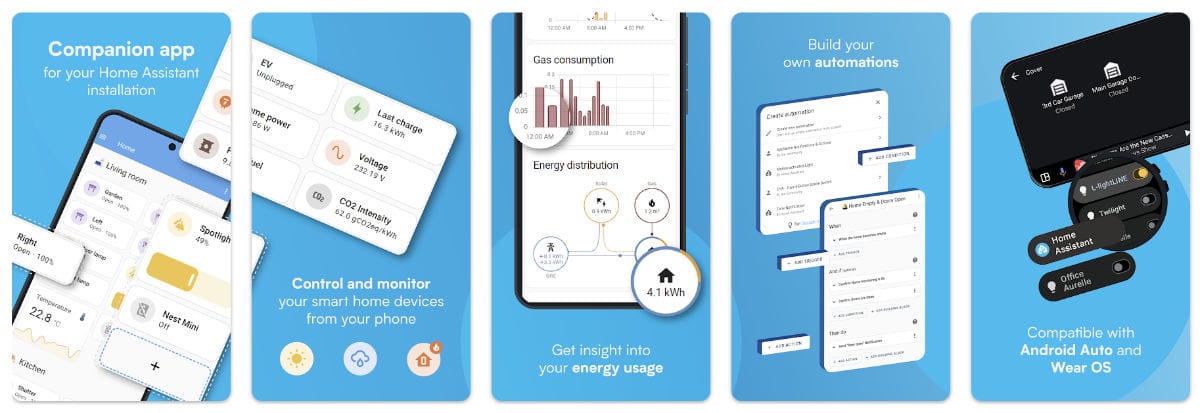 "App Home Assistant para Android" (Opté por mantener "Home Assistant" como término clave para SEO y añadí "para Android" para especificar la plataforma, manteniéndolo corto y directo.) 2 Capturas de pantalla de Google Play Store