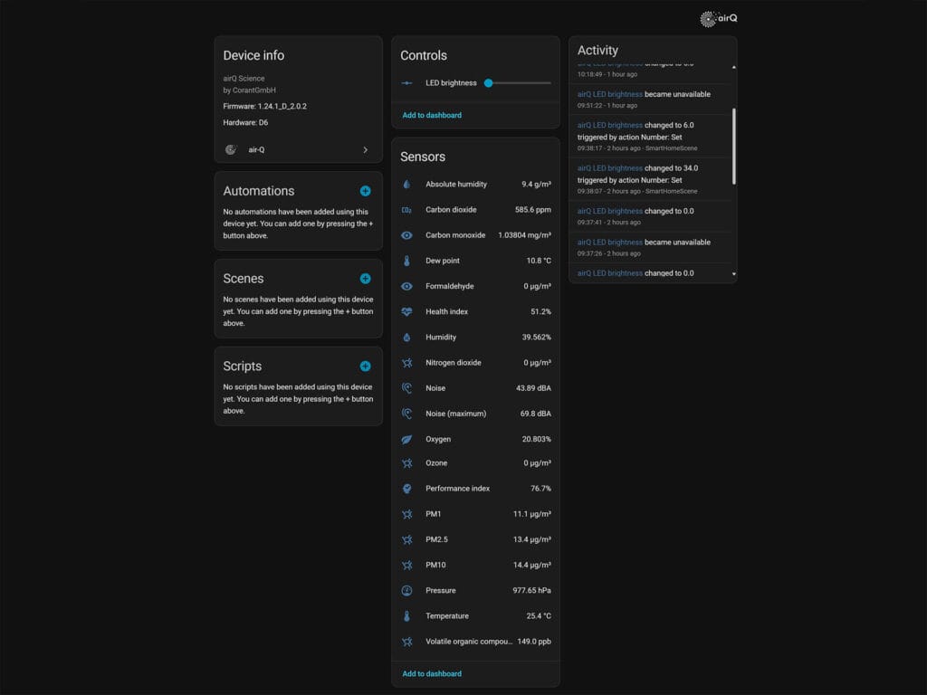 Análisis del Sensor airQ de Calidad del Aire 4 Configuración en Home Assistant