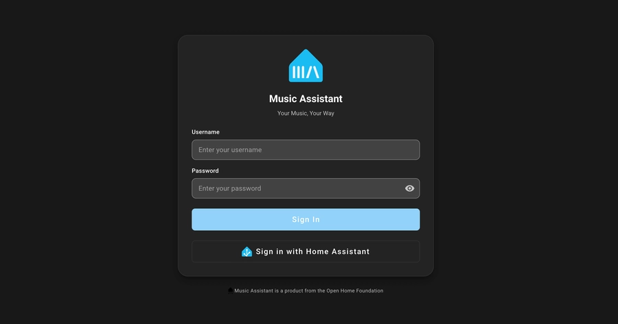 Music Assistant 2.7: Transmisión Total 2 Screenshot of the Music Assistant app with it's new login functionality