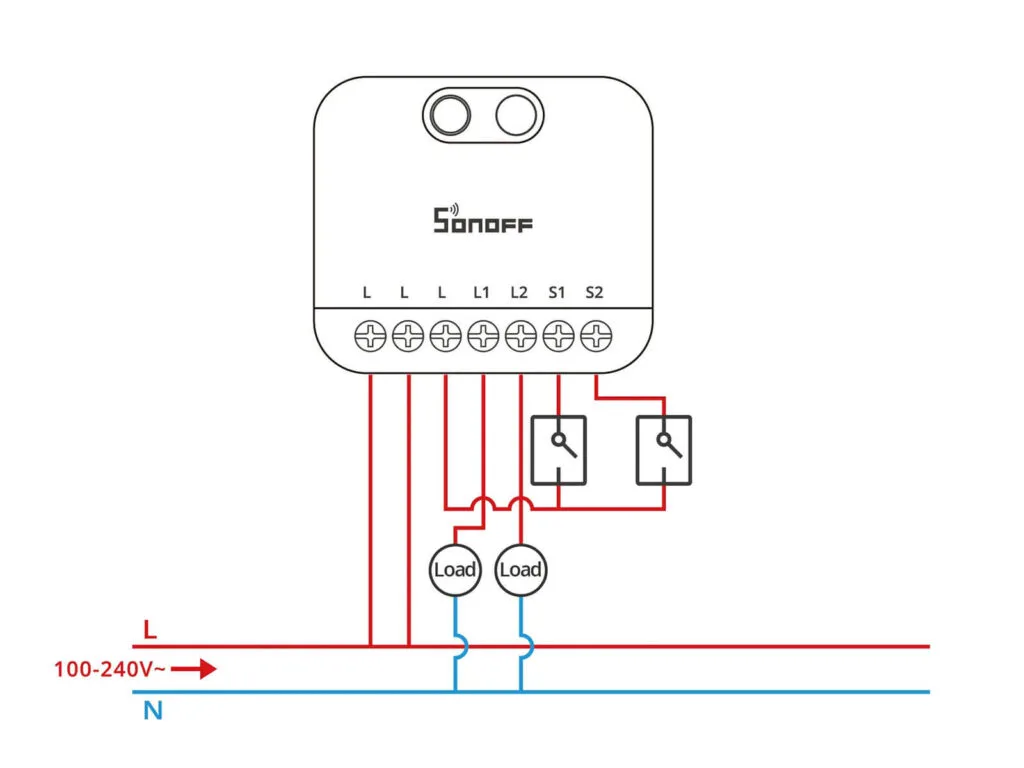 Revisión Sonoff MINI DUO-L 19 Sonoff MINI DUO-L: Diagrama de Cableado Control 1 Vía