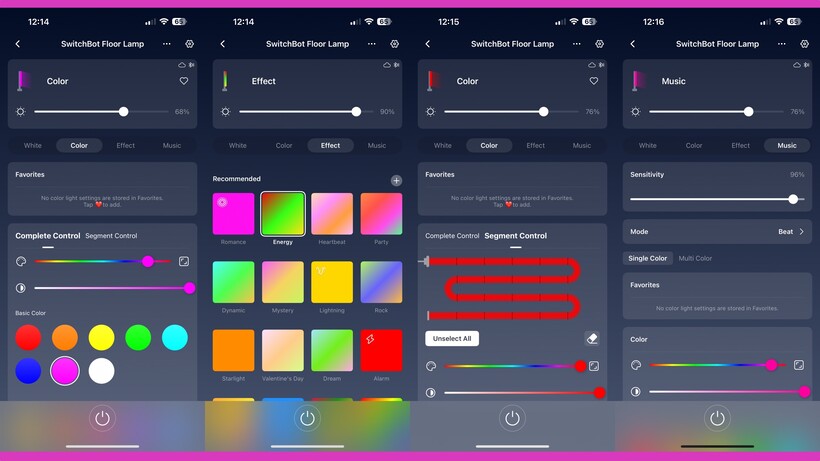 Revisión Lámpara Piso RGBICWW 13 Selección de color en la app de la Lámpara de Piso SwitchBot RGBICWW