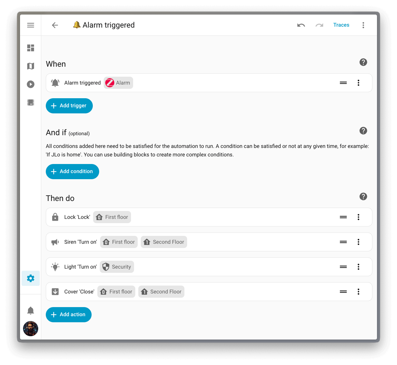 Home Assistant 2026.1: Casa con Dashboard 🥂 4 Captura de pantalla que muestra el nuevo resumen de destino en el editor de automatizaciones.
