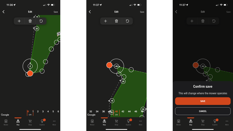 Review Husqvarna Automower 305E 21 Husqvarna AutoMower 305E Nera app adjust map