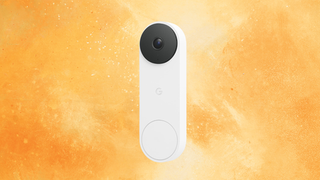 Ahorro 20% Nest Doorbell 3ra 1 Google Nest Doorcam sobre fondo naranja
