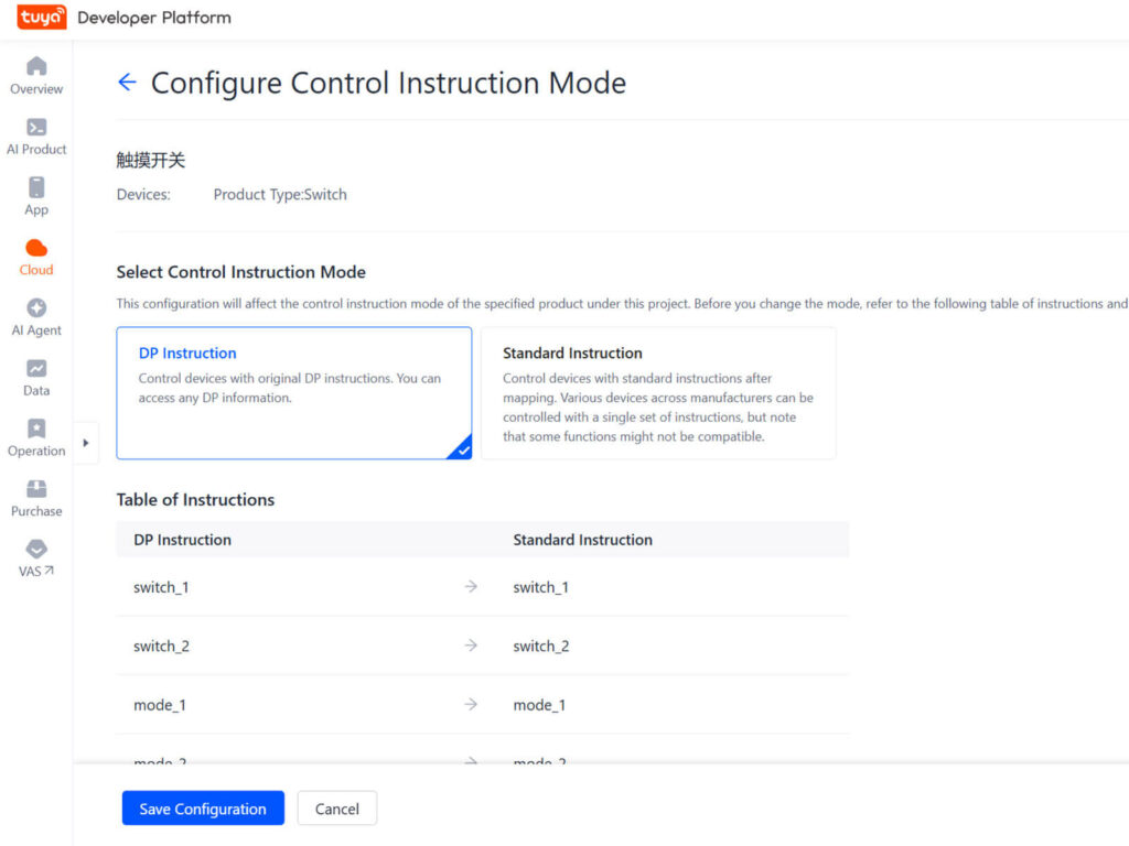 Control Tuya Fingerbot 9 Cambiar Modo de Control en la Plataforma Tuya Developer Cloud