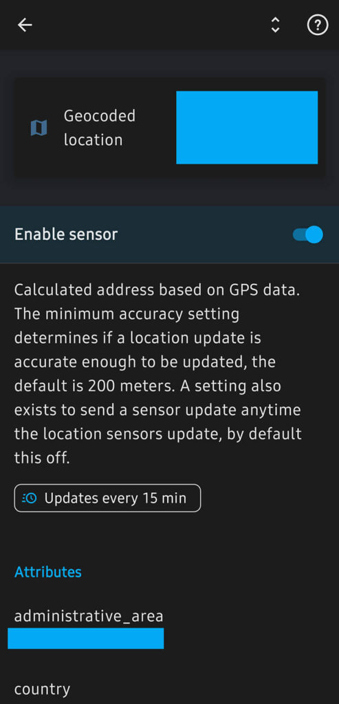 Sensor de Ubicación Geocodificada Activado en Home Assistant